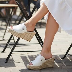 Kate Spade New York Tia Espadrille Wedge Leather Sandals In White